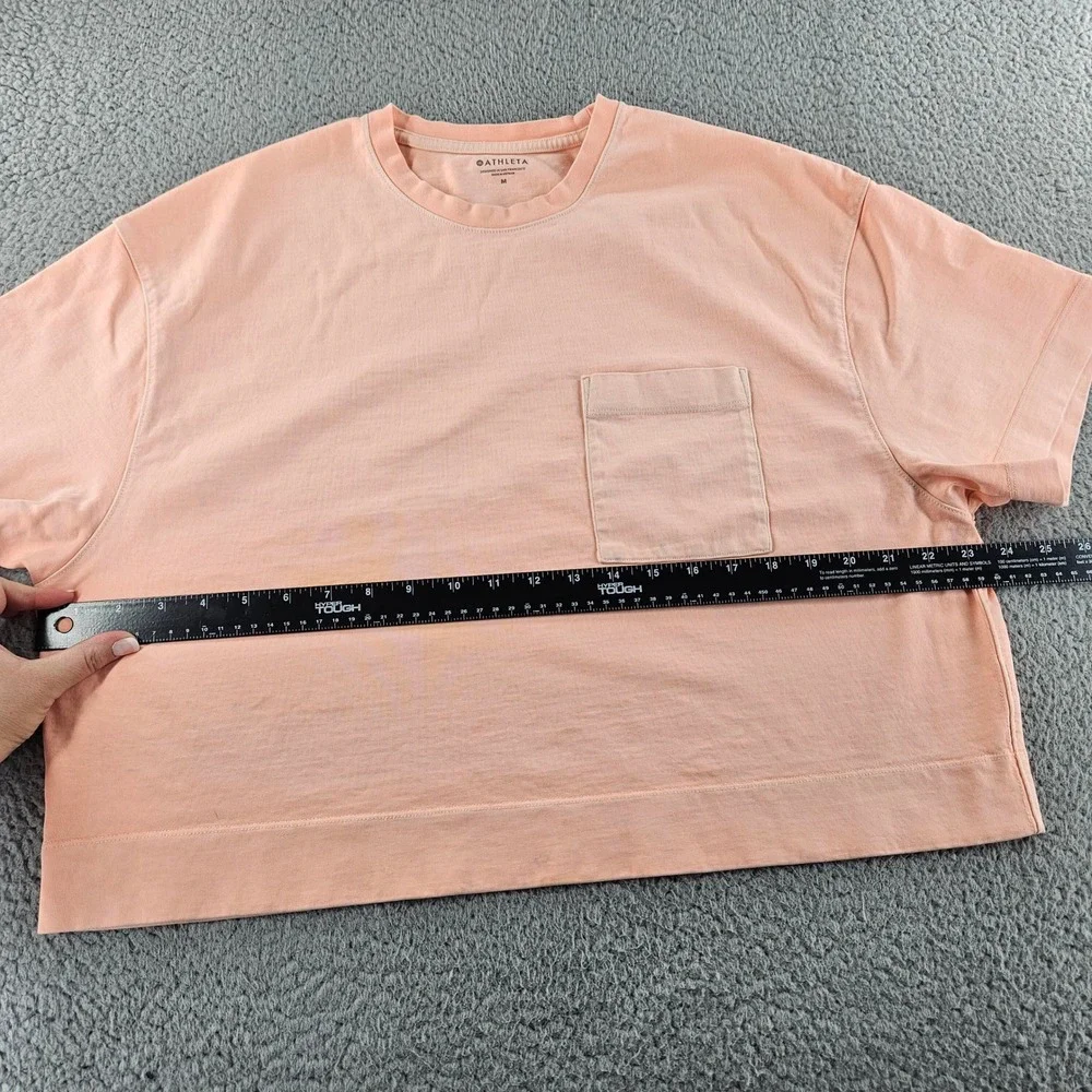 Athleta Classic Cotton Crop Tee Womens‎ Medium Pink Peach Boxy Pocket TShirt